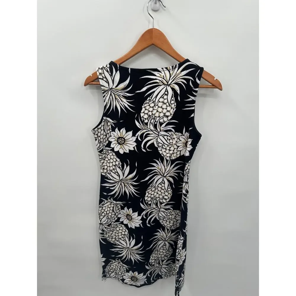 Talbots Navy Pineapple Print Cotton Split Neck Dress // S - Picture 7 of 7